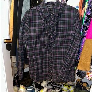 Banana Republic Women’s ruffle Purple Plaid Shirt EUC